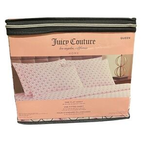 Juicy Couture Queen Sheet Set Heart Print Flat‎ Fitted Pillowcases NEW